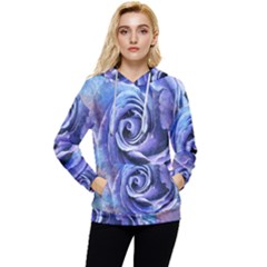 Watercolor-rose-flower-romantic Women s Lightweight Drawstring Hoodie