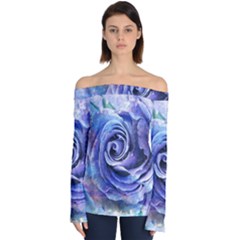 Watercolor-rose-flower-romantic Off Shoulder Long Sleeve Top by Sapixe