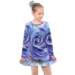 Watercolor-rose-flower-romantic Kids  Long Sleeve Dress by Sapixe