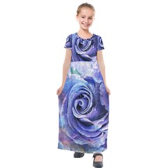 Watercolor-rose-flower-romantic Kids  Short Sleeve Maxi Dress by Sapixe