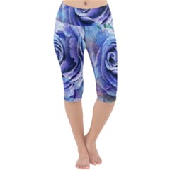 Watercolor-rose-flower-romantic Lightweight Velour Cropped Yoga Leggings by Sapixe