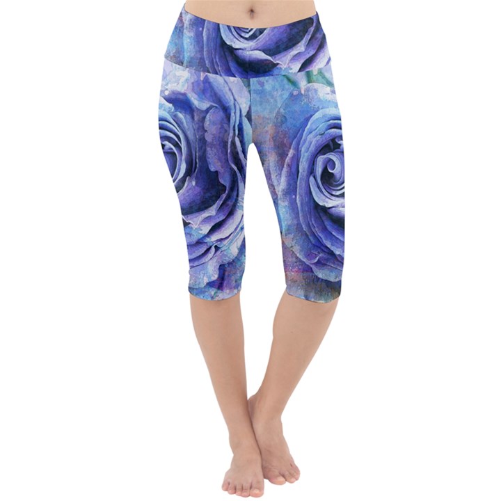 Watercolor-rose-flower-romantic Lightweight Velour Cropped Yoga Leggings