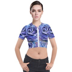 Watercolor-rose-flower-romantic Short Sleeve Cropped Jacket by Sapixe