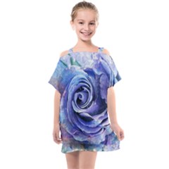 Watercolor-rose-flower-romantic Kids  One Piece Chiffon Dress by Sapixe