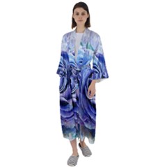 Watercolor-rose-flower-romantic Maxi Satin Kimono by Sapixe