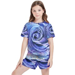 Watercolor-rose-flower-romantic Kids  Tee And Sports Shorts Set