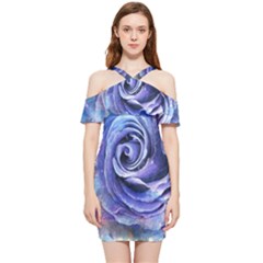 Watercolor-rose-flower-romantic Shoulder Frill Bodycon Summer Dress