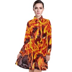 Fire-burn-charcoal-flame-heat-hot Long Sleeve Chiffon Shirt Dress by Sapixe