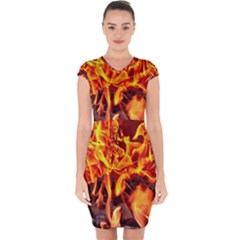 Fire-burn-charcoal-flame-heat-hot Capsleeve Drawstring Dress  by Sapixe