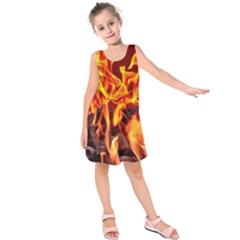 Fire-burn-charcoal-flame-heat-hot Kids  Sleeveless Dress by Sapixe