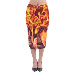 Fire-burn-charcoal-flame-heat-hot Velvet Midi Pencil Skirt by Sapixe