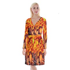 Fire-burn-charcoal-flame-heat-hot Long Sleeve Velvet Front Wrap Dress by Sapixe