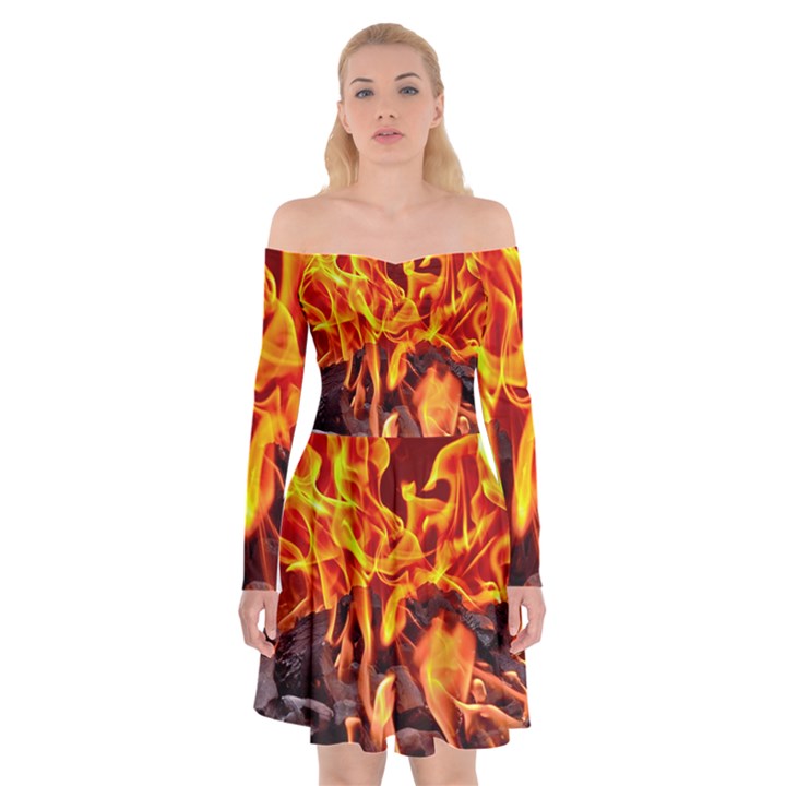 Fire-burn-charcoal-flame-heat-hot Off Shoulder Skater Dress