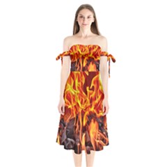 Fire-burn-charcoal-flame-heat-hot Shoulder Tie Bardot Midi Dress by Sapixe