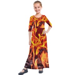 Fire-burn-charcoal-flame-heat-hot Kids  Quarter Sleeve Maxi Dress by Sapixe