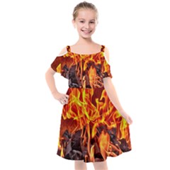 Fire-burn-charcoal-flame-heat-hot Kids  Cut Out Shoulders Chiffon Dress by Sapixe