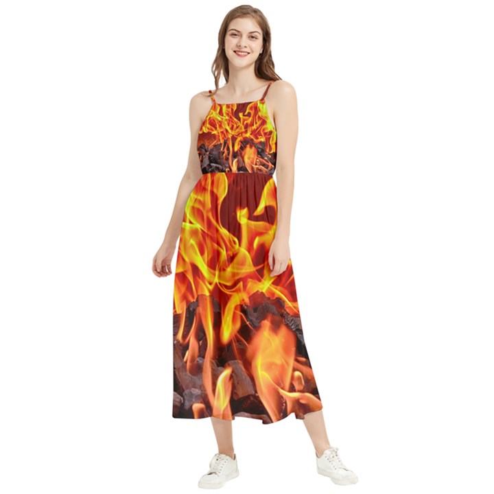 Fire-burn-charcoal-flame-heat-hot Boho Sleeveless Summer Dress