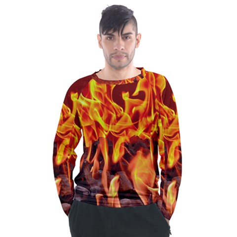 Fire-burn-charcoal-flame-heat-hot Men s Long Sleeve Raglan Tee by Sapixe