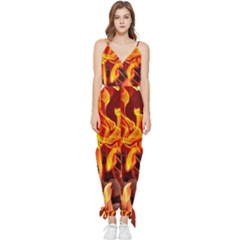 Fire-burn-charcoal-flame-heat-hot Sleeveless Tie Ankle Jumpsuit