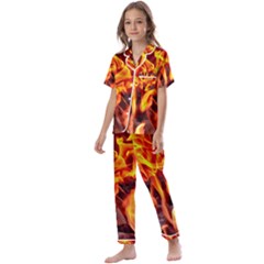 Fire-burn-charcoal-flame-heat-hot Kids  Satin Short Sleeve Pajamas Set by Sapixe