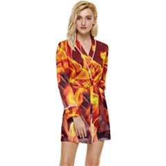 Fire-burn-charcoal-flame-heat-hot Long Sleeve Satin Robe