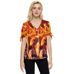 Fire-burn-charcoal-flame-heat-hot Bow Sleeve Button Up Top