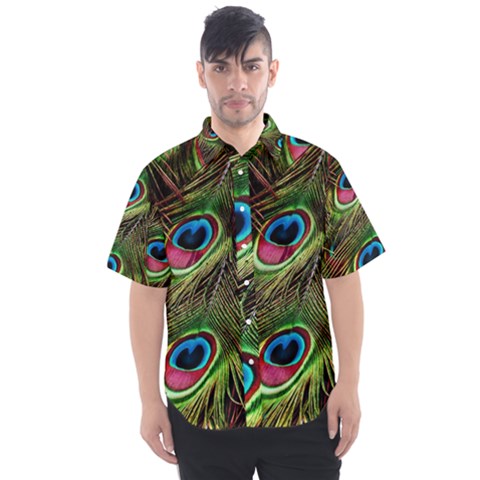 Peacock-feathers-plumage-pattern Men s Short Sleeve Shirt by Sapixe