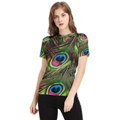 Peacock-feathers-plumage-pattern Women s Short Sleeve Rash Guard