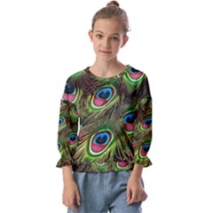 Peacock-feathers-plumage-pattern Kids  Cuff Sleeve Top