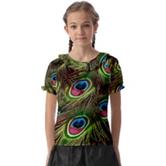 Peacock-feathers-plumage-pattern Kids  Frill Chiffon Blouse by Sapixe