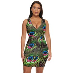 Peacock-feathers-plumage-pattern Draped Bodycon Dress