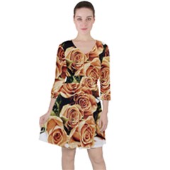 Roses-flowers-bouquet-rose-bloom Quarter Sleeve Ruffle Waist Dress by Sapixe