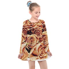 Roses-flowers-bouquet-rose-bloom Kids  Long Sleeve Dress by Sapixe