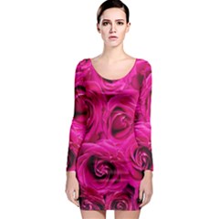 Pink-flowers-roses-background Long Sleeve Bodycon Dress by Sapixe