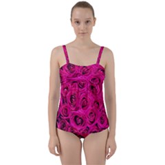 Pink-flowers-roses-background Twist Front Tankini Set by Sapixe