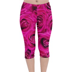 Pink-flowers-roses-background Velvet Capri Leggings 