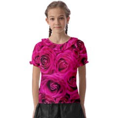 Pink-flowers-roses-background Kids  Frill Chiffon Blouse