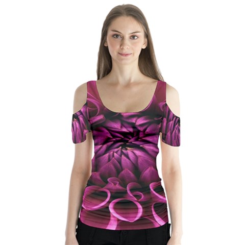 Dahlia-flower-purple-dahlia-petals Butterfly Sleeve Cutout Tee  by Sapixe