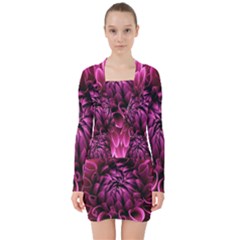 Dahlia-flower-purple-dahlia-petals V-neck Bodycon Long Sleeve Dress by Sapixe