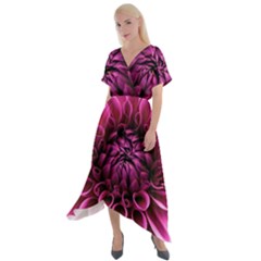 Dahlia-flower-purple-dahlia-petals Cross Front Sharkbite Hem Maxi Dress by Sapixe