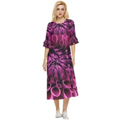 Dahlia-flower-purple-dahlia-petals Double Cuff Midi Dress by Sapixe