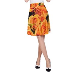 Roses-flowers-orange-roses A-line Skirt by Sapixe