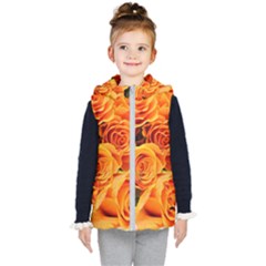 Roses-flowers-orange-roses Kids  Hooded Puffer Vest by Sapixe