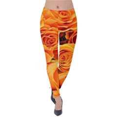 Roses-flowers-orange-roses Velvet Leggings by Sapixe