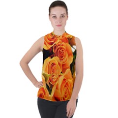 Roses-flowers-orange-roses Mock Neck Chiffon Sleeveless Top