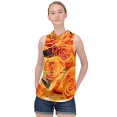 Roses-flowers-orange-roses High Neck Satin Top by Sapixe