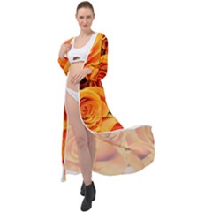 Roses-flowers-orange-roses Maxi Chiffon Beach Wrap by Sapixe