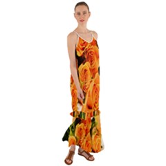 Roses-flowers-orange-roses Cami Maxi Ruffle Chiffon Dress by Sapixe