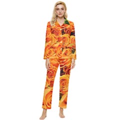 Roses-flowers-orange-roses Womens  Long Sleeve Pocket Pajamas Set