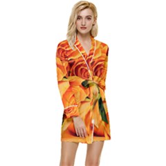 Roses-flowers-orange-roses Long Sleeve Satin Robe by Sapixe